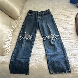 Levi's Blue Distressed Straight Leg Jeans